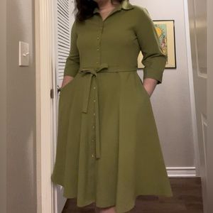 Green collared button up dress WITH POCKETS